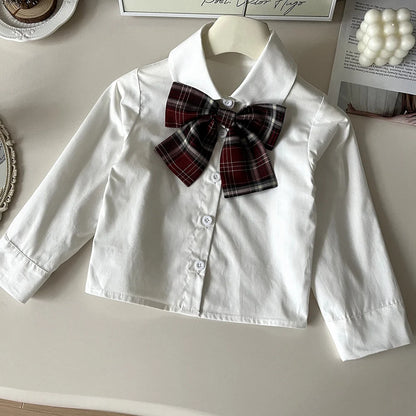 Knitted Vest With Turn-Down Collar & Plaid Skirt - 3pc Set Outfit