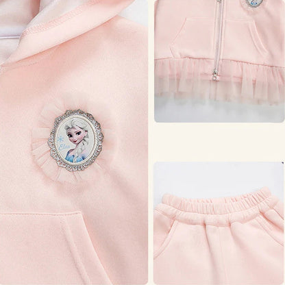 Elsa Princess Zippered Hooded Jacket & Bellbottom Pants