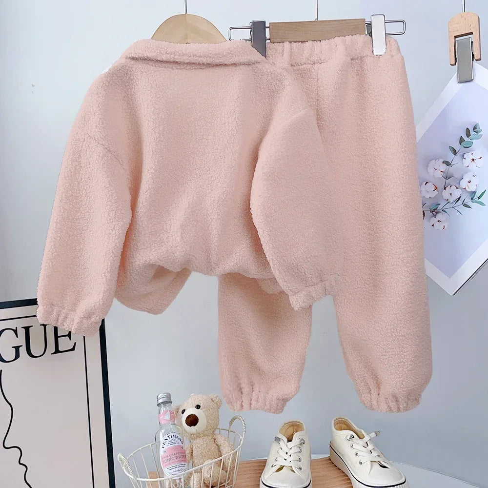 Thick Warm High Neck Top And Solid Color Pants Set