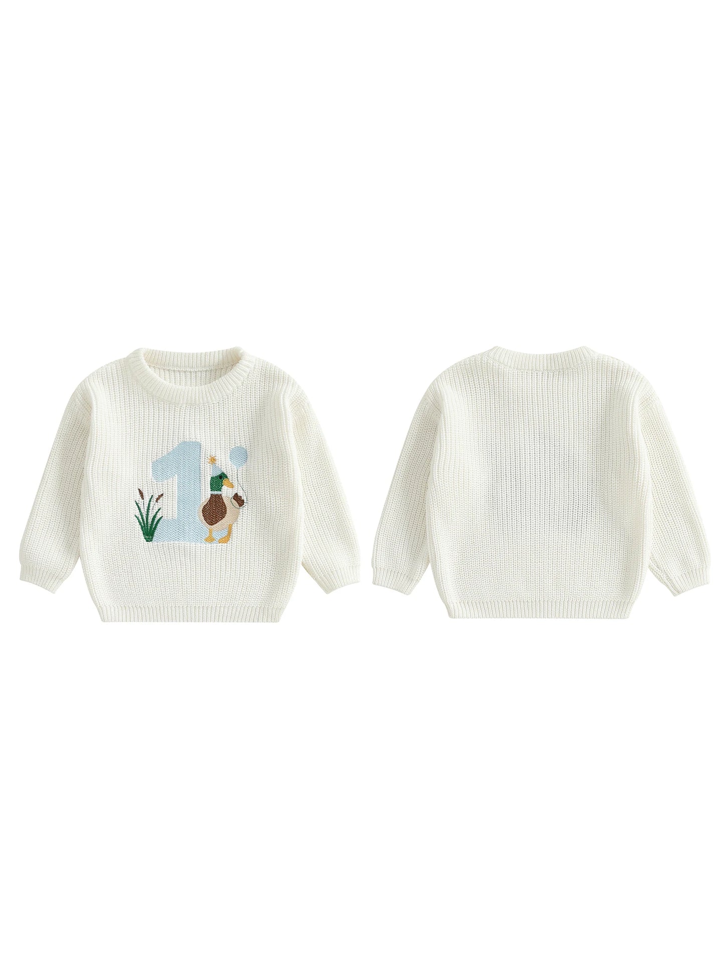 Baby Boy Birthday Sweater Casual Duck Letter Embroidery