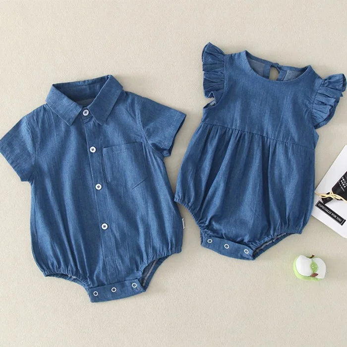 Solid Denim Brother And Sister Jumpsuit