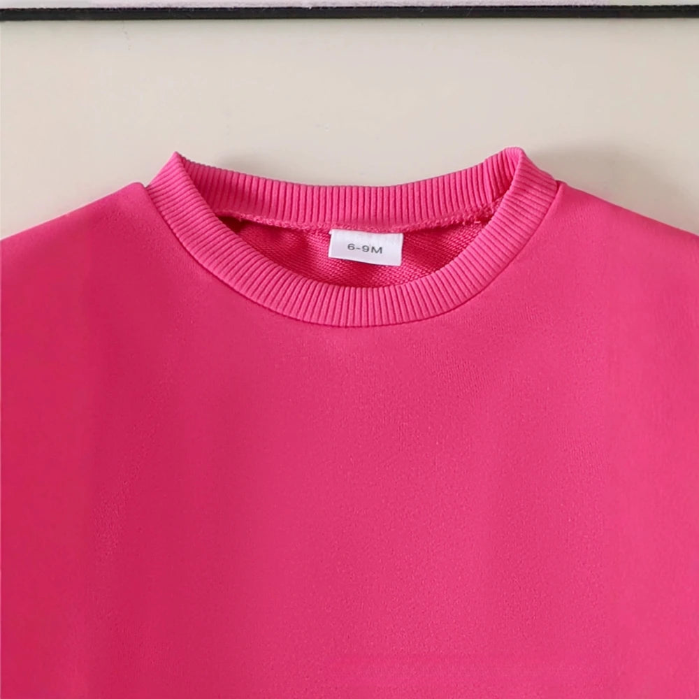 Pink Sweatshirt & Striped Pants Two-piece Set