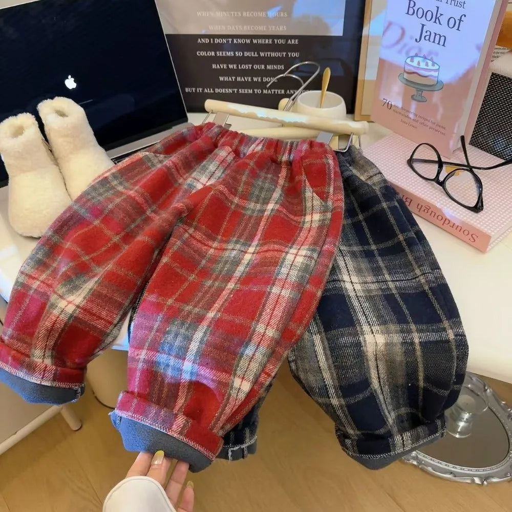 Thickened Checkered Children's Pants