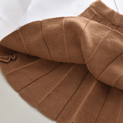 Flower Knitted Cardigan Top & Skirt 2Pcs Set