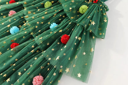 Christmas Green Mesh Sequins Dress