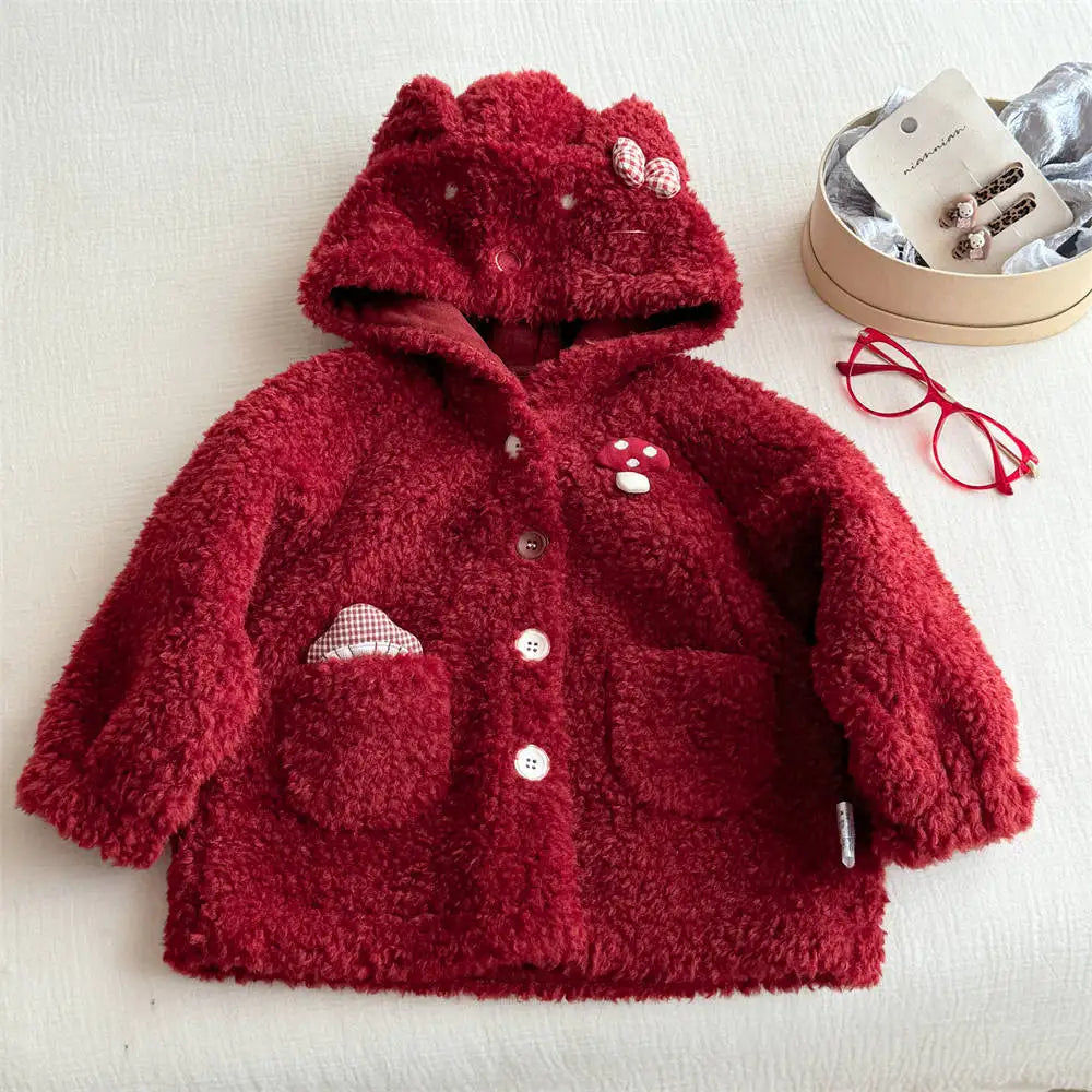Red Fairy Tale with Plush Warm Hooded Jacket