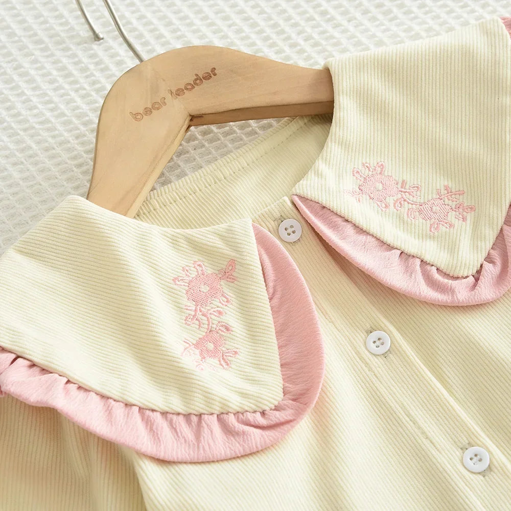 Sweet Lapel Embroidered Top & Bow Skirt Two-piece Set