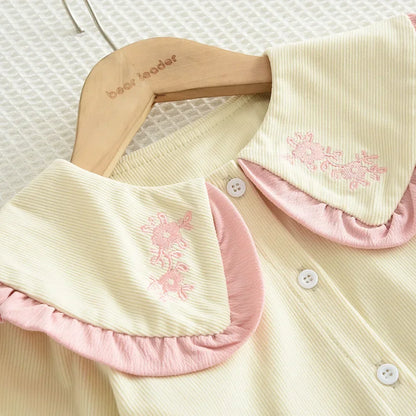 Sweet Lapel Embroidered Top & Bow Skirt Two-piece Set