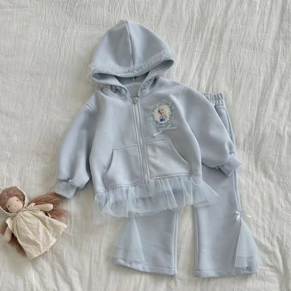 Elsa Princess Zippered Hooded Jacket & Bellbottom Pants