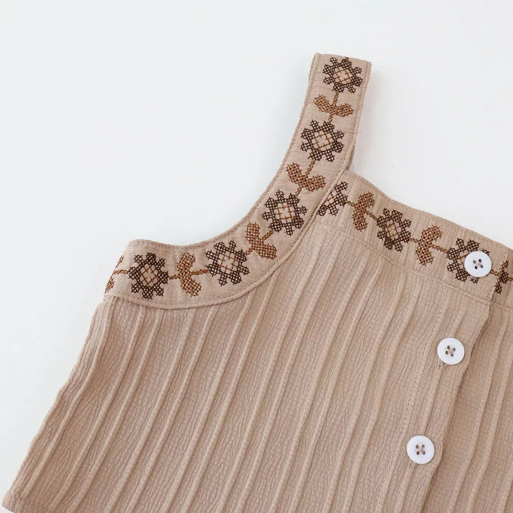 Embroidered Top & Wide Leg Pants Set