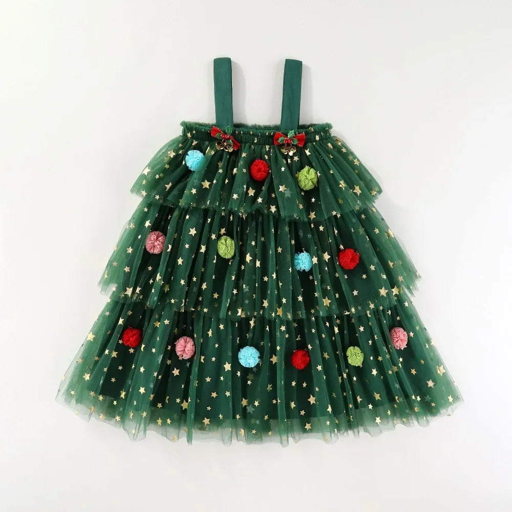 Christmas Green Mesh Sequins Dress