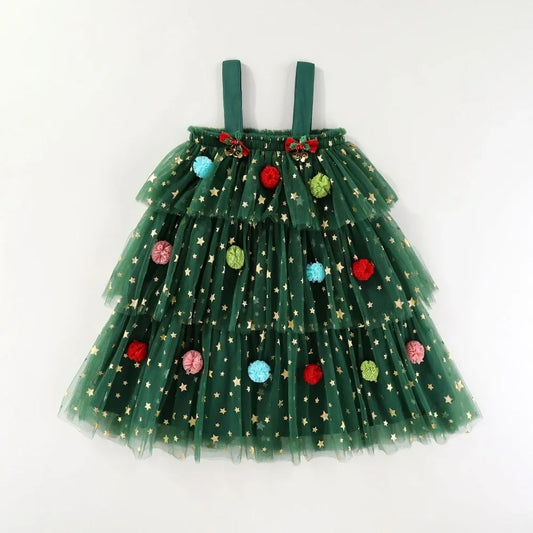 Christmas Green Mesh Sequins Dress