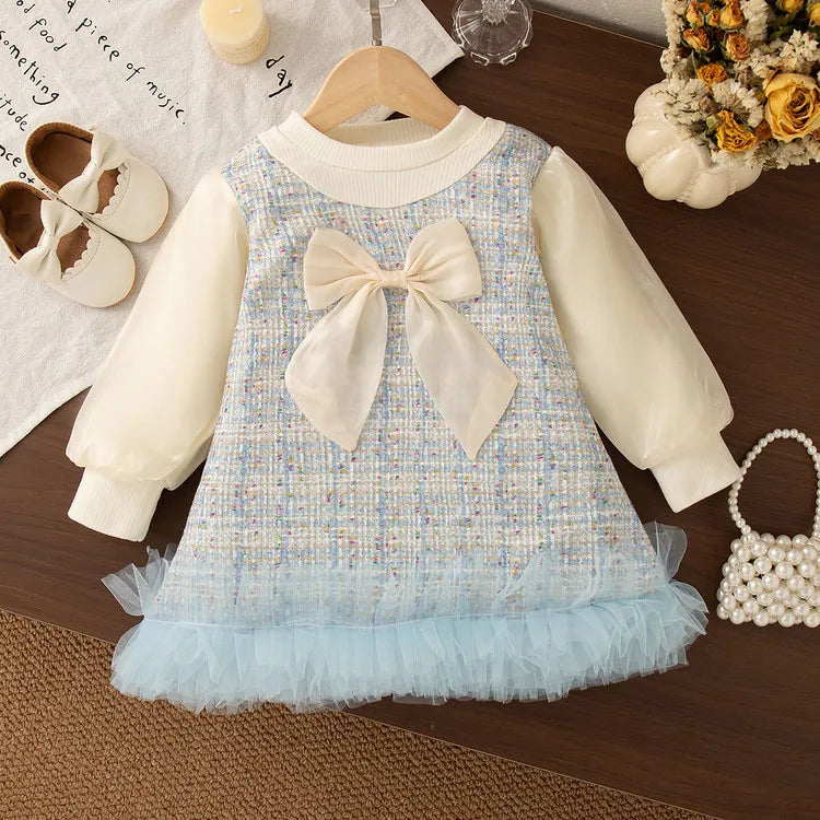 Sweet and Cute Big Bow Mesh Splicing Princess Dress