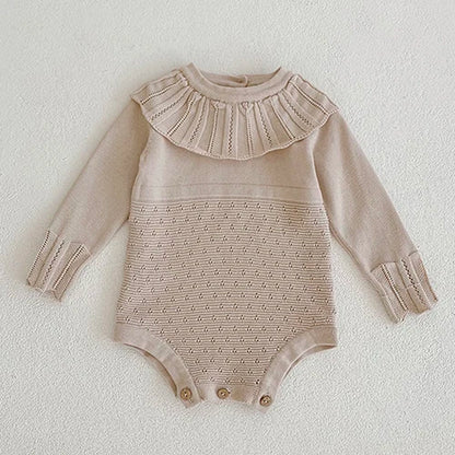 Knitted Solid Color Hooded Baby Romper