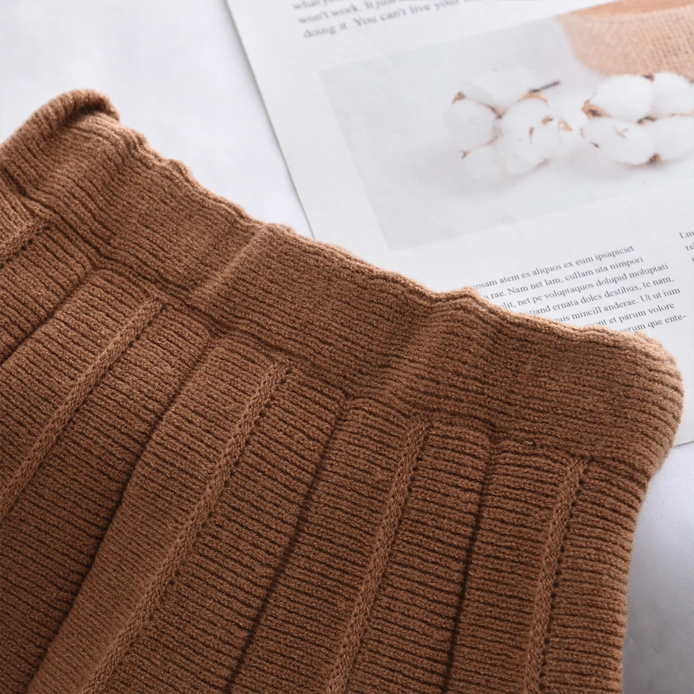 Beige Daisy Sweater Cardigan & Coffee Skirt 2Pcs