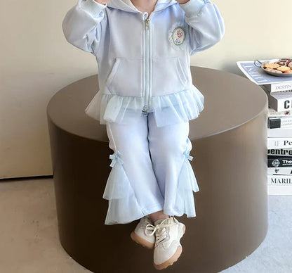 Elsa Princess Zippered Hooded Jacket & Bellbottom Pants