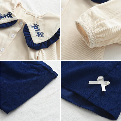 Long Sleeve Shirt Top & Bow Skirt Two Piece Set