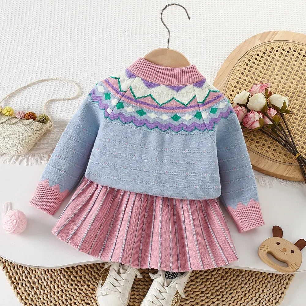 Sweet and Cute Knitted Sweater Top & Skirt Two-piece Set