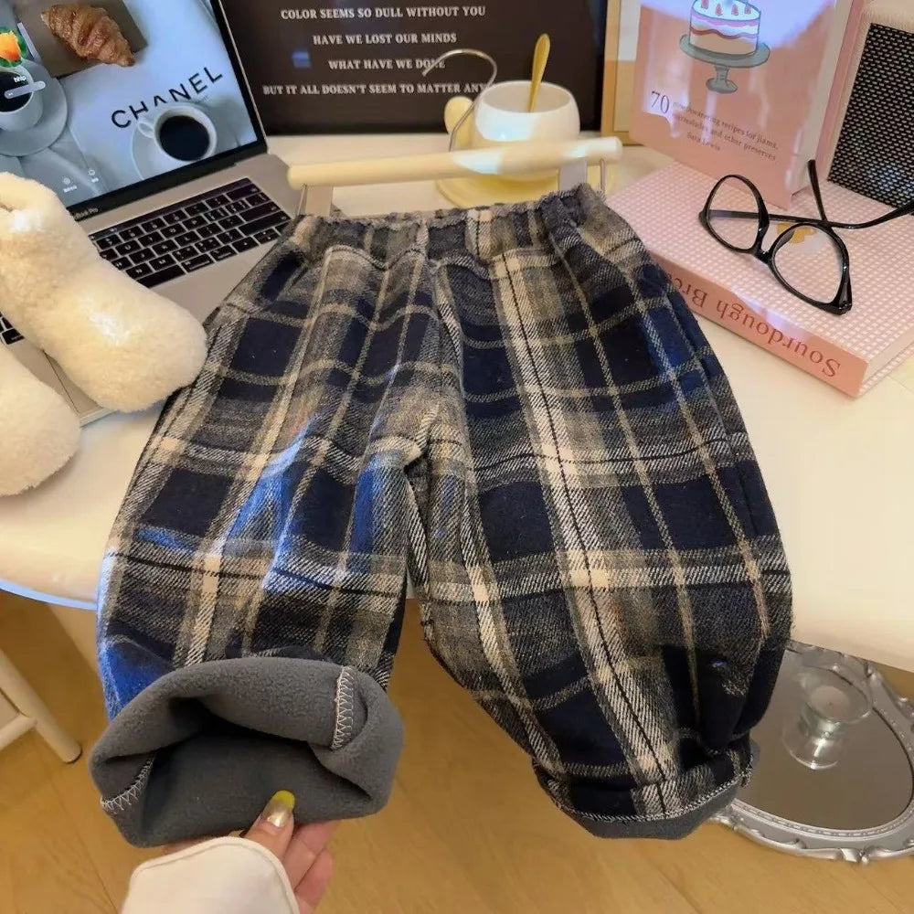 Thickened Checkered Children's Pants