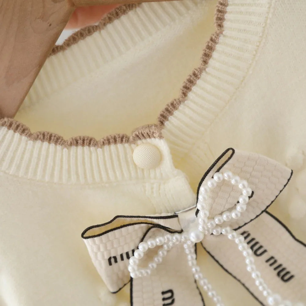 Knitted Sweater with Bow & Pants Set