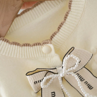 Knitted Sweater with Bow & Pants Set