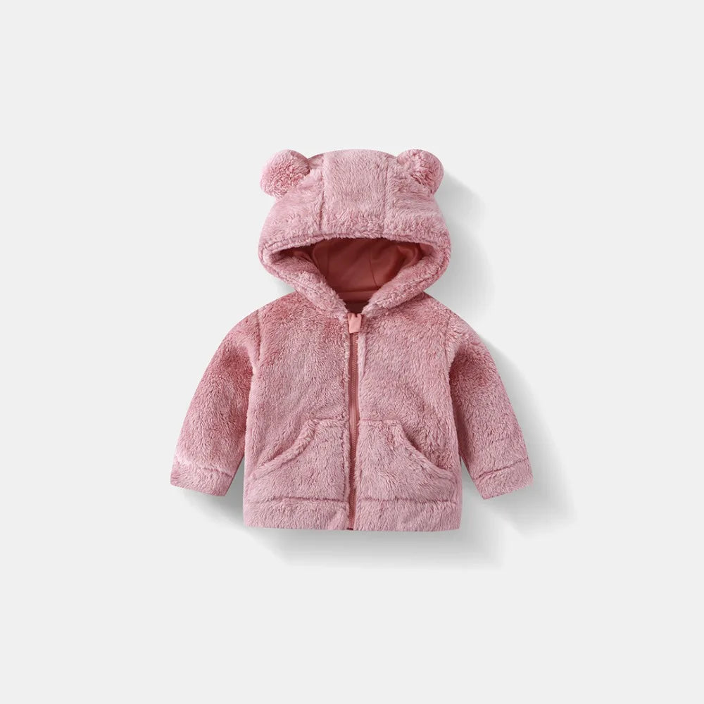 Winter Plush Hooded Solid Color Coat