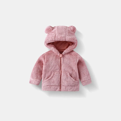 Winter Plush Hooded Solid Color Coat