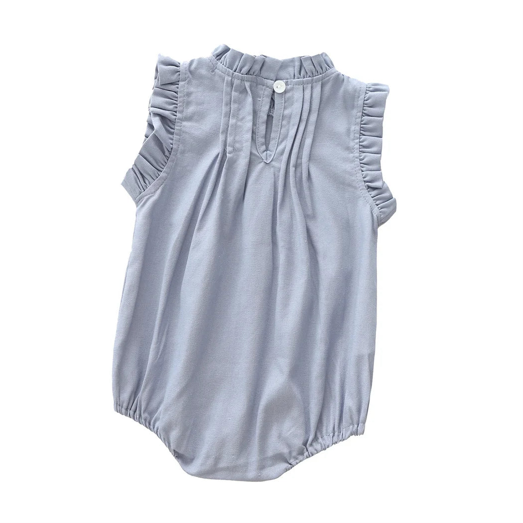 Vintage Ruffle Lace Baby Romper – Cotton Linen Bodysuit
