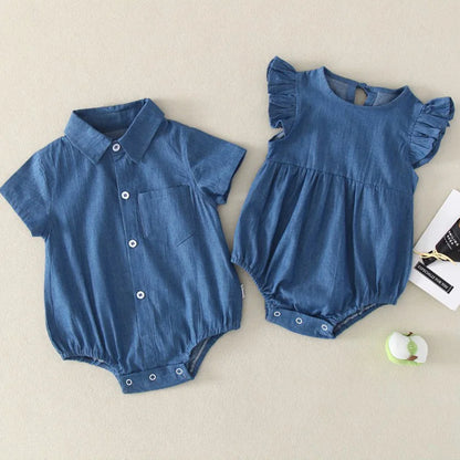 Solid Denim Brother And Sister Jumpsuit