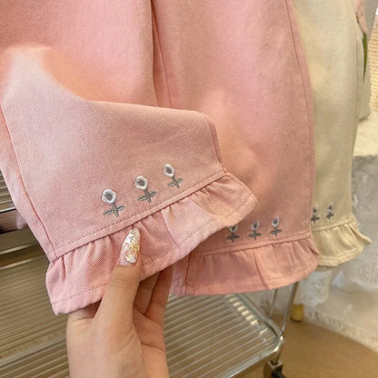 Elegant Embroidered Flower Jeans for Girls
