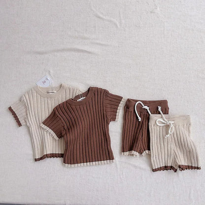 Knitted Short Sleeved Pullover Top & Shorts Set