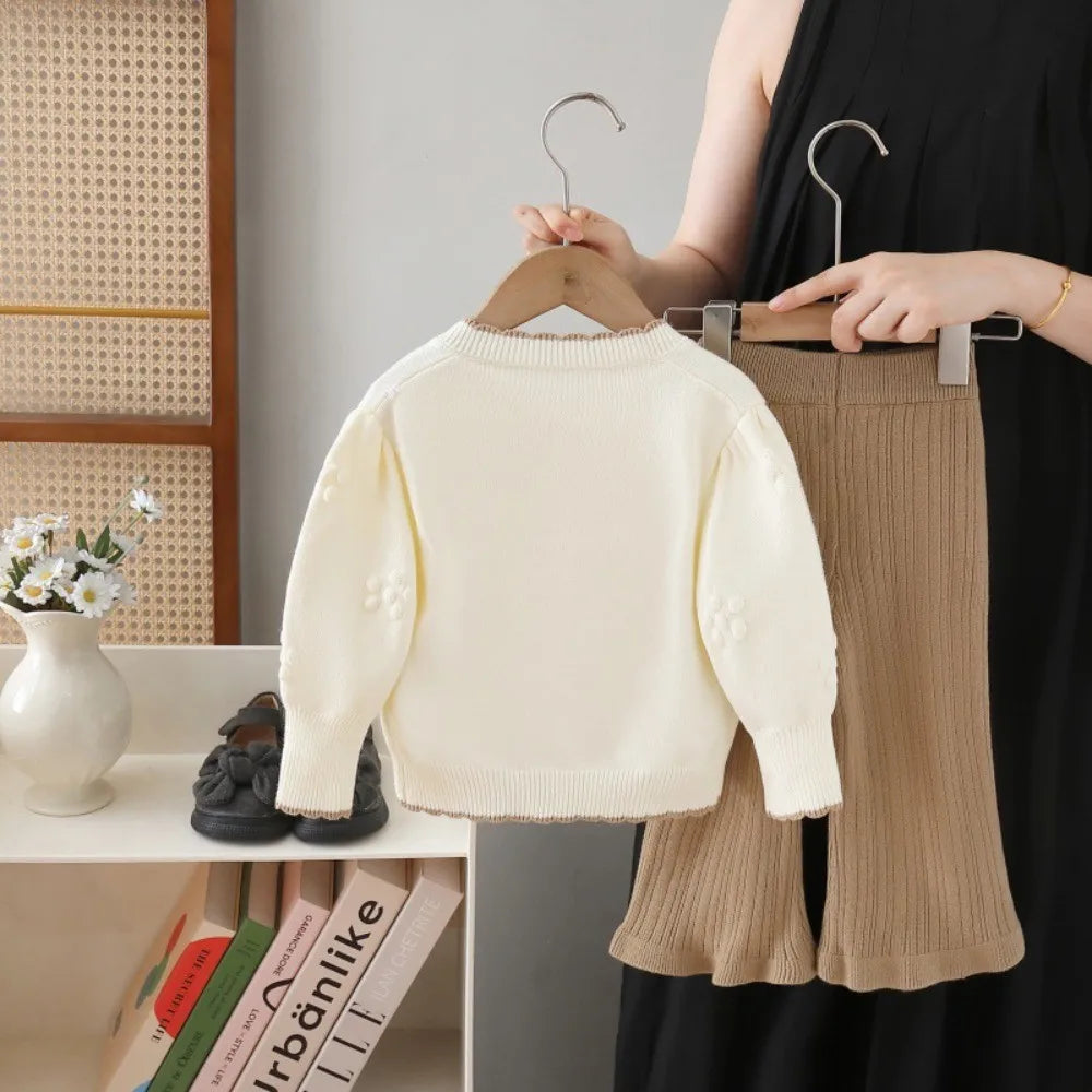 Knitted Sweater with Bow & Pants Set