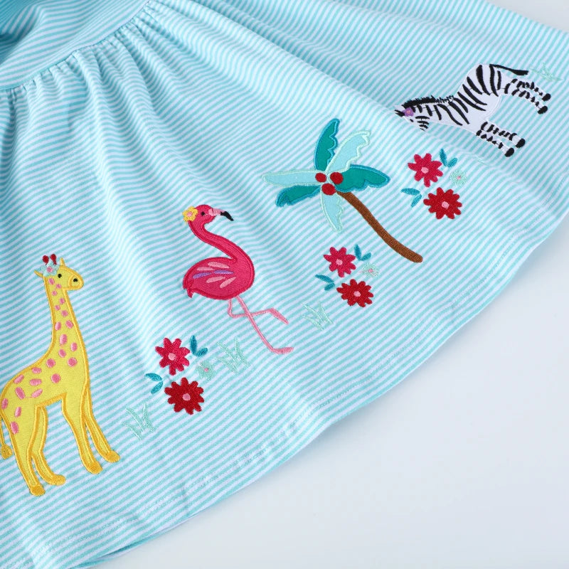 Summer Cotton Striped Animals Dress