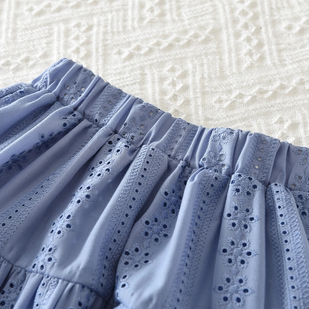 Flower Embroidery Doll Collar Shirt Top & Skirt Set