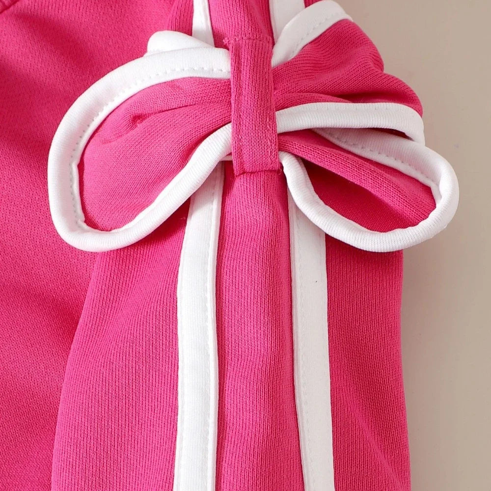 Pink Sweatshirt & Striped Pants Two-piece Set