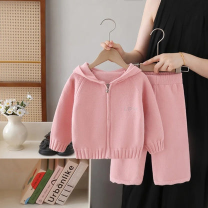 Knitted Hooded Sweatshirt & Pants 2-piece Set