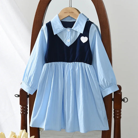 Girls Long Sleeve Lapel Shirt Dress