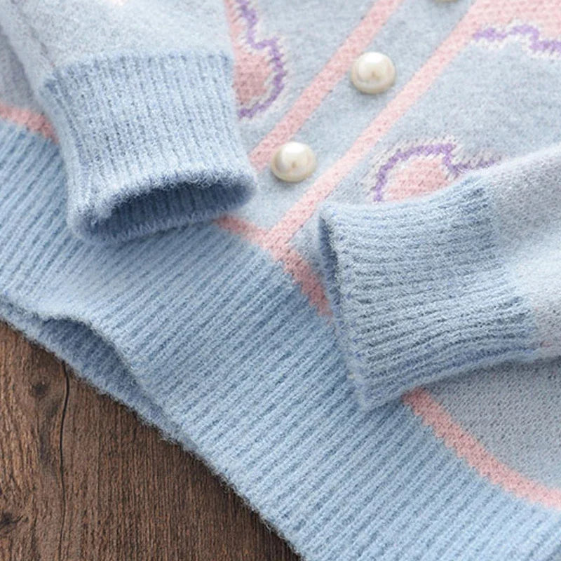 Flower Winter Thick Sweater & Pleated Skirt Two-piece Set