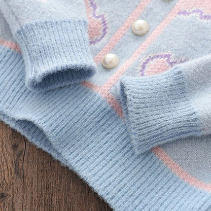 Flower Winter Thick Sweater & Pleated Skirt Two-piece Set