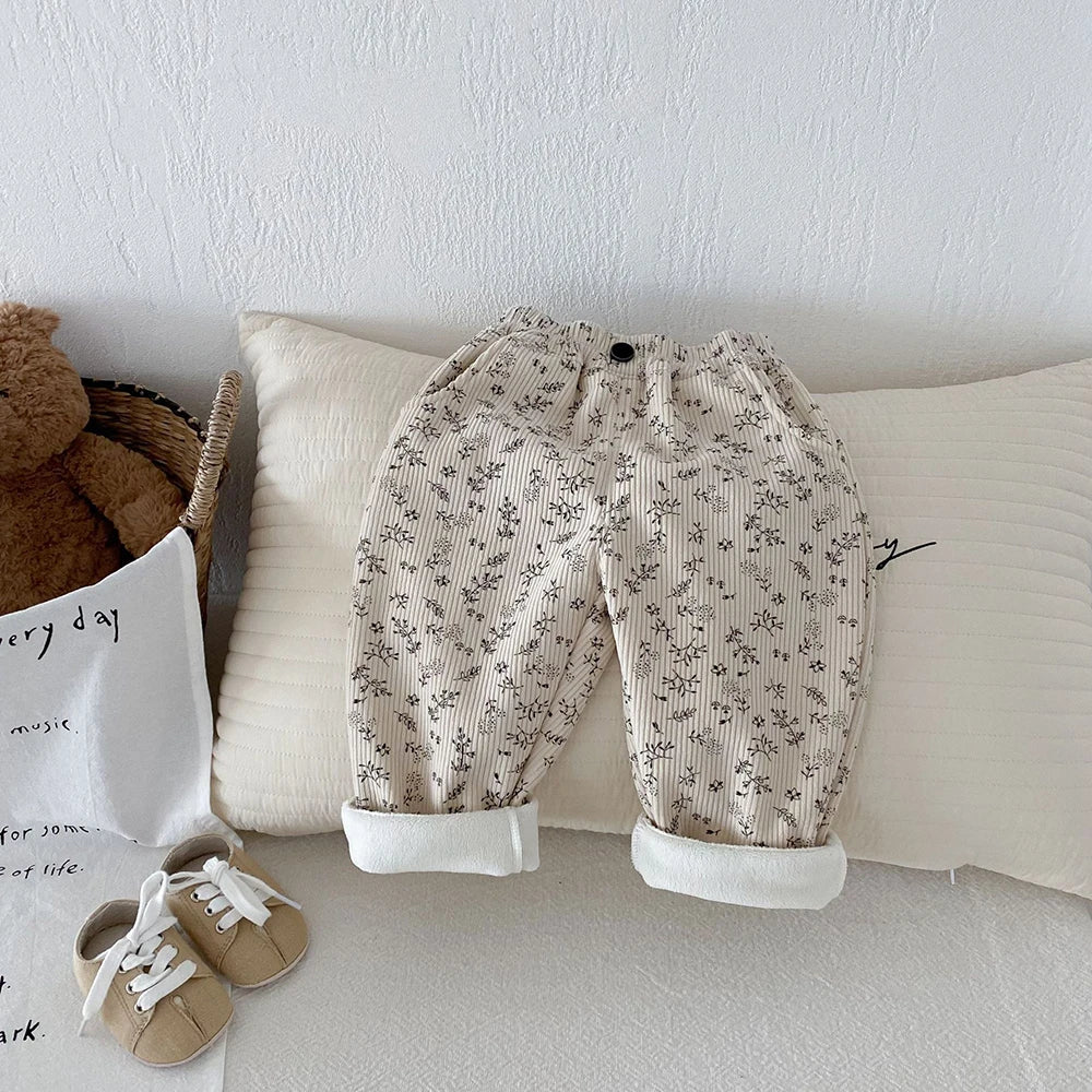 Warm Fleece-Lined Kids Pants - Floral & Leopard Print