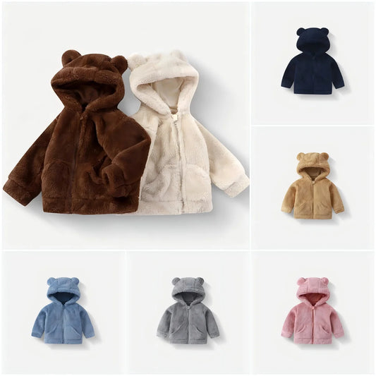 Winter Plush Hooded Solid Color Coat