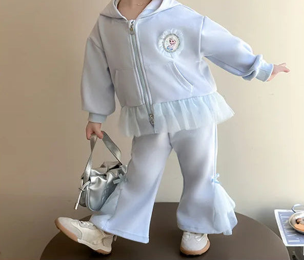 Elsa Princess Zippered Hooded Jacket & Bellbottom Pants