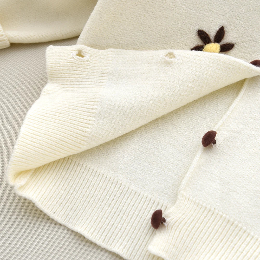 Beige Daisy Sweater Cardigan & Coffee Skirt 2Pcs