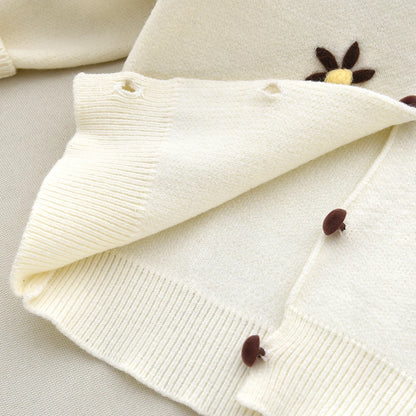 Beige Daisy Sweater Cardigan & Coffee Skirt 2Pcs