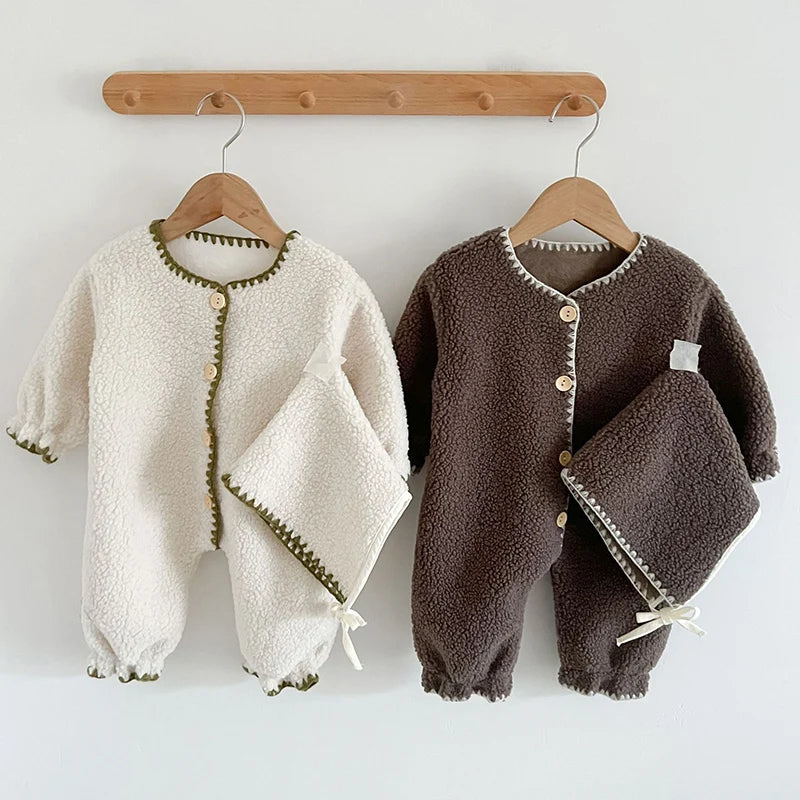 Plush Thicken Warm Romper & Hat
