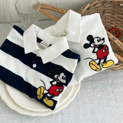 100% Cotton Mickey Mouse Stripe Polo Shirt – Perfect for Summer Adventures!
