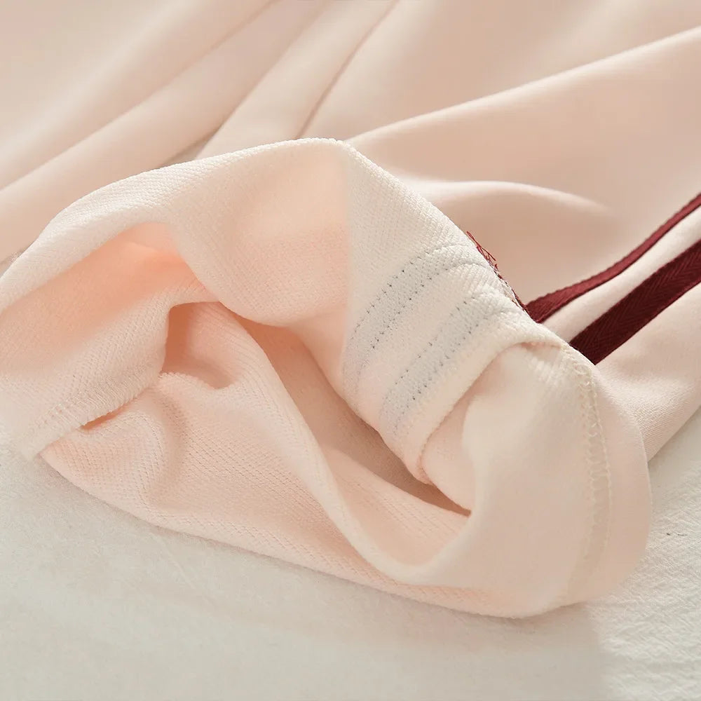 Beige Bow Top & Striped Pants Two-piece Set