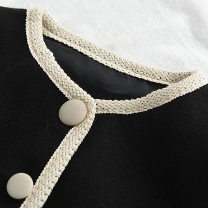 Black Edge Round Neck Button Top & Skirt Two Piece Set