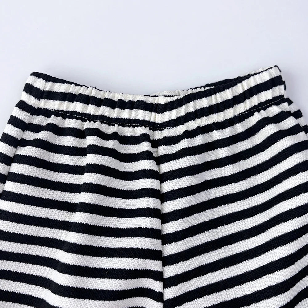 Stripe Collar Long Sleeve Top And Pants Set