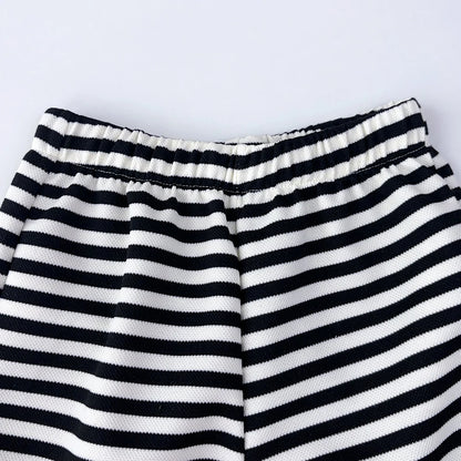 Stripe Collar Long Sleeve Top And Pants Set